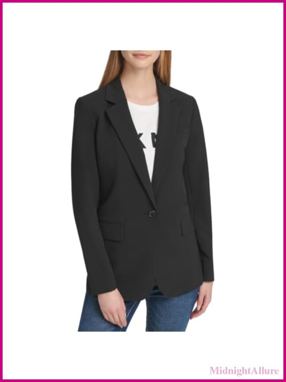 Womens Single Breasted Blazer Jacket Padded Shoulders Shawl Collar 3/4 Sleeve